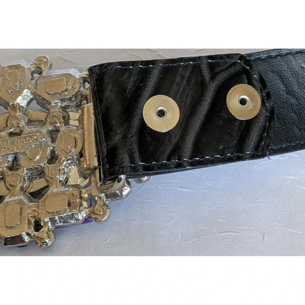 Jana Kos Belt Leatherock Buckle Rhinestones Chunky Fashion Purple Funky Cute S32